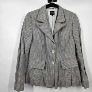 PAUW Amsterdam SZ 3 L Grey Striped Wool Blend Lined Pleated Blazer Work Career